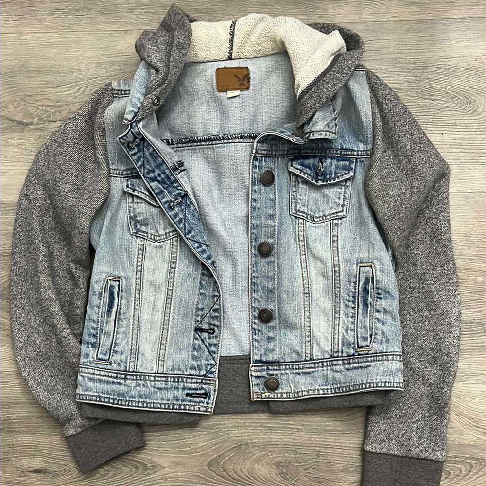 Womens Denim and Gray Hooded Jacket